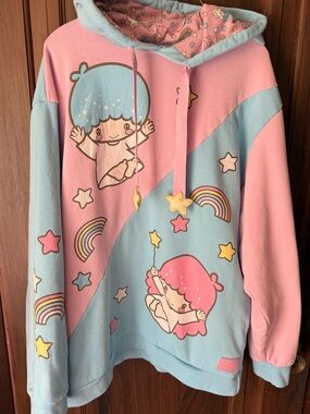 Sanrio Pastel Pink & Light Blue Kawaii Hoodie by Loungefly Women’s XL